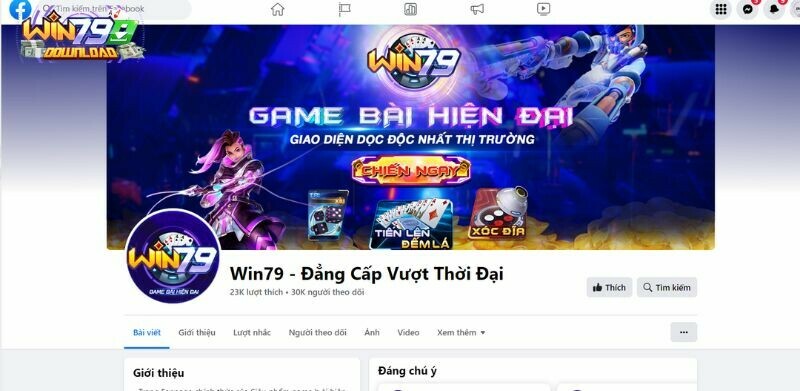 Giao diện fanpage của cổng game Win79 